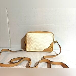Mark cross beige canvas crossbody handbag